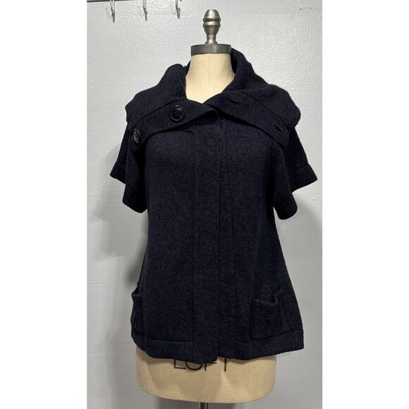 Woolworths Women's Wool Blend Cardigan Sweater Short Sleeve Collared Size S Navy - Picture 1 of 12